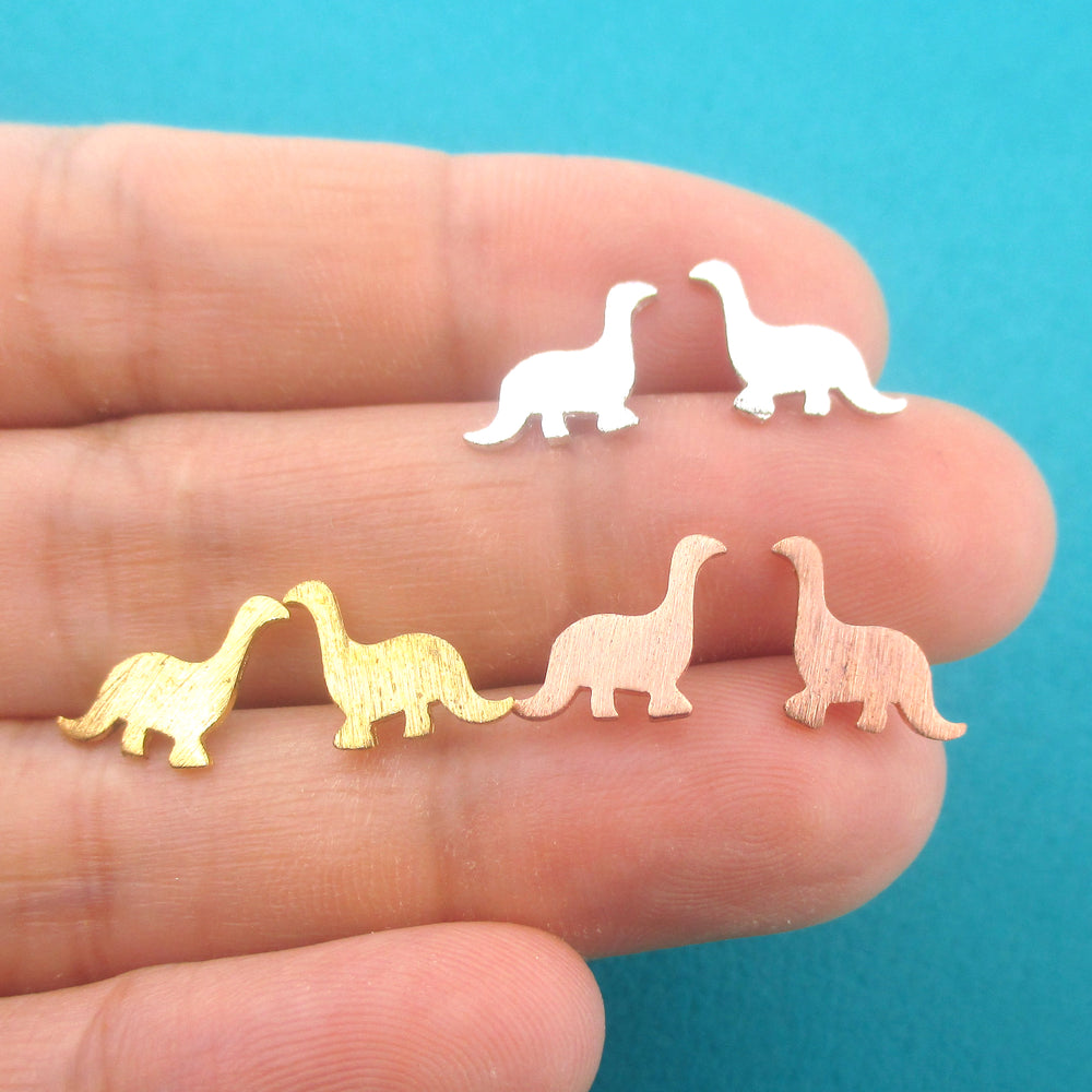 Small Apatosaurus Shaped Prehistoric Stud Earrings in Gold or Silver