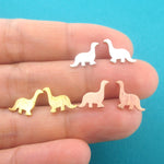 Small Apatosaurus Shaped Prehistoric Stud Earrings in Gold or Silver