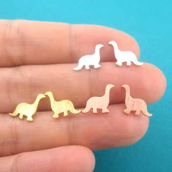 Small Apatosaurus Shaped Prehistoric Stud Earrings in Gold or Silver