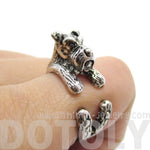 3D Miniature Schnauzer Dog Shaped Animal Wrap Ring in Shiny Silver | US Sizes 5 to 9 | DOTOLY