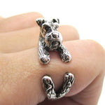 3D Miniature Schnauzer Dog Shaped Animal Wrap Ring in Shiny Silver | US Sizes 5 to 9 | DOTOLY