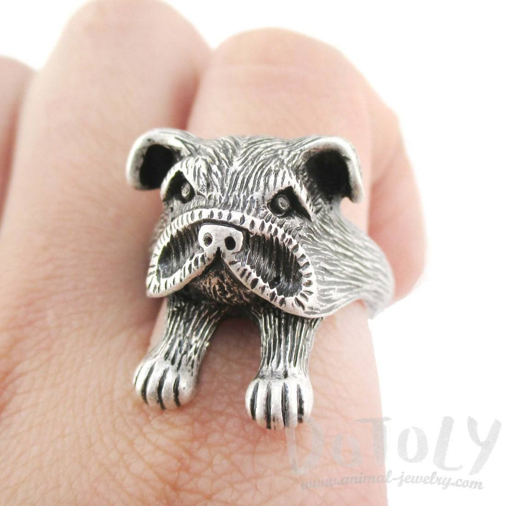 3D American Bulldog Head Shaped Animal Ring in Silver | Gifts for Dog Lovers | DOTOLY