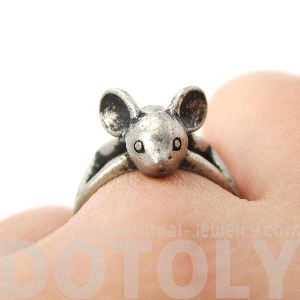 3D Baby Bat Shaped Animal Knuckle Wrap Ring in Silver | Animal Jewelry | DOTOLY