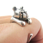 3D Baby Polar Bear Wrapped Around Your Finger Shaped Animal Ring in Shiny Silver | US Size 4 to 8.5 | DOTOLY