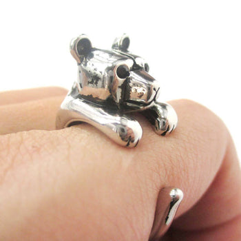 3D Baby Polar Bear Wrapped Around Your Finger Shaped Animal Ring in Shiny Silver | US Size 4 to 8.5 | DOTOLY