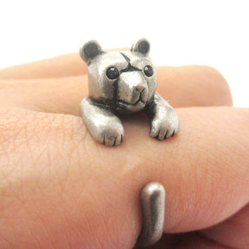3D Baby Polar Bear Wrapped Around Your Finger Shaped Animal Ring in Silver | US Size 4 to 8.5 | DOTOLY