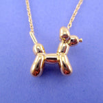 3D Balloon Dog Sculpture Balloon Twisted Animal Shaped Pendant Necklace in Gold