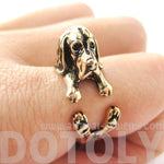 3D Basset Hound Dog Shaped Animal Wrap Ring in Shiny Gold | Sizes 4 to 8.5 | DOTOLY
