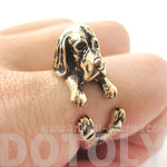3D Basset Hound Dog Shaped Animal Wrap Ring in Shiny Gold | Sizes 4 to 8.5 | DOTOLY