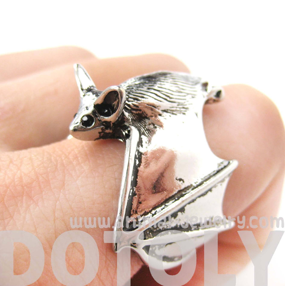 3D Bat Animal Wrap Ring in Shiny Silver: Sizes 5 to 10 Available | Animal Jewelry | DOTOLY