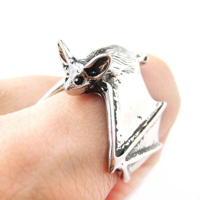 3D Bat Animal Wrap Ring in Shiny Silver: Sizes 5 to 10 Available | Animal Jewelry | DOTOLY