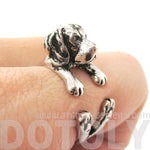 3D Beagle Dog Shaped Animal Wrap Ring in Shiny Silver | Sizes 4 to 8.5 | DOTOLY