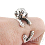 3D Beagle Puppy Shaped Animal Wrap Ring in 925 Sterling Silver | Sizes 4 to 8.5 | DOTOLY