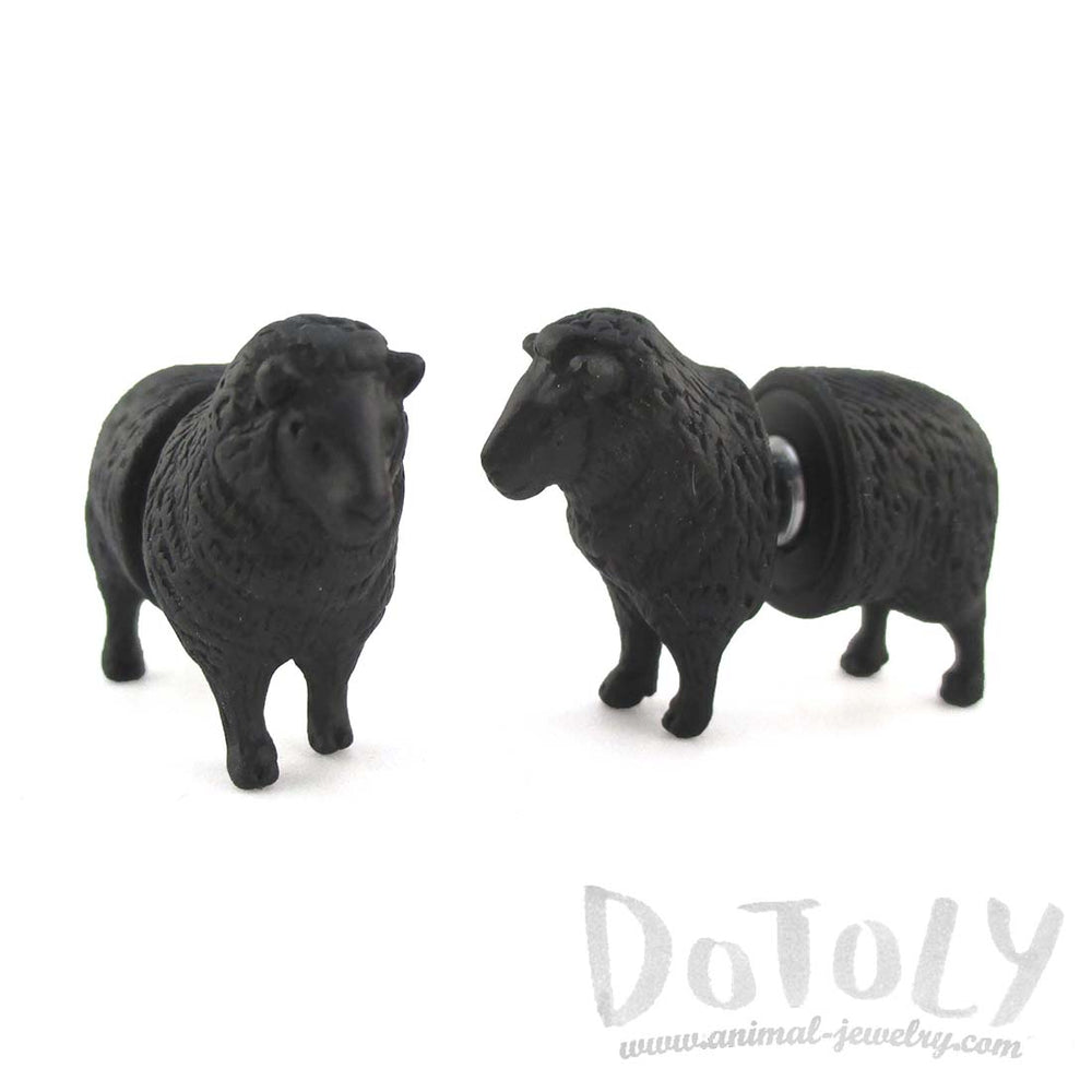3D Black Sheep Shaped Two Part Front Back Stud Earrings | DOTOLY