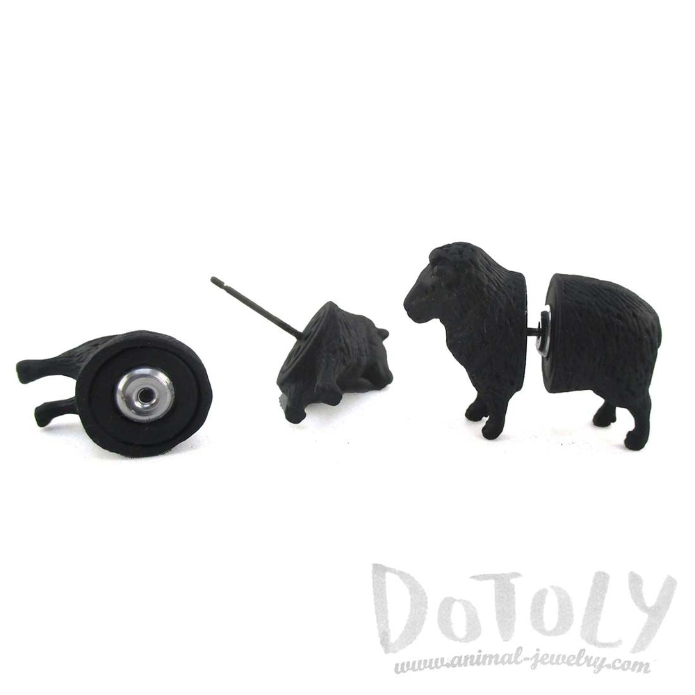 3D Black Sheep Shaped Two Part Front Back Stud Earrings | DOTOLY