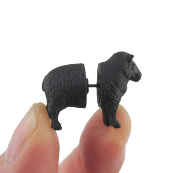 3D Black Sheep Shaped Two Part Front Back Stud Earrings | DOTOLY