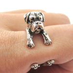 3D Boxer Dog Shaped Animal Wrap Ring in Shiny Silver | Sizes 4 to 8.5 | DOTOLY