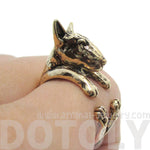 3D Bull Terrier Dog Shaped Animal Wrap Ring in Shiny Gold | US Sizes 5 to 9 | DOTOLY