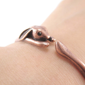 3D Bunny Rabbit Wrapped Around Your Wrist Shaped Bangle Bracelet in Copper | DOTOLY
