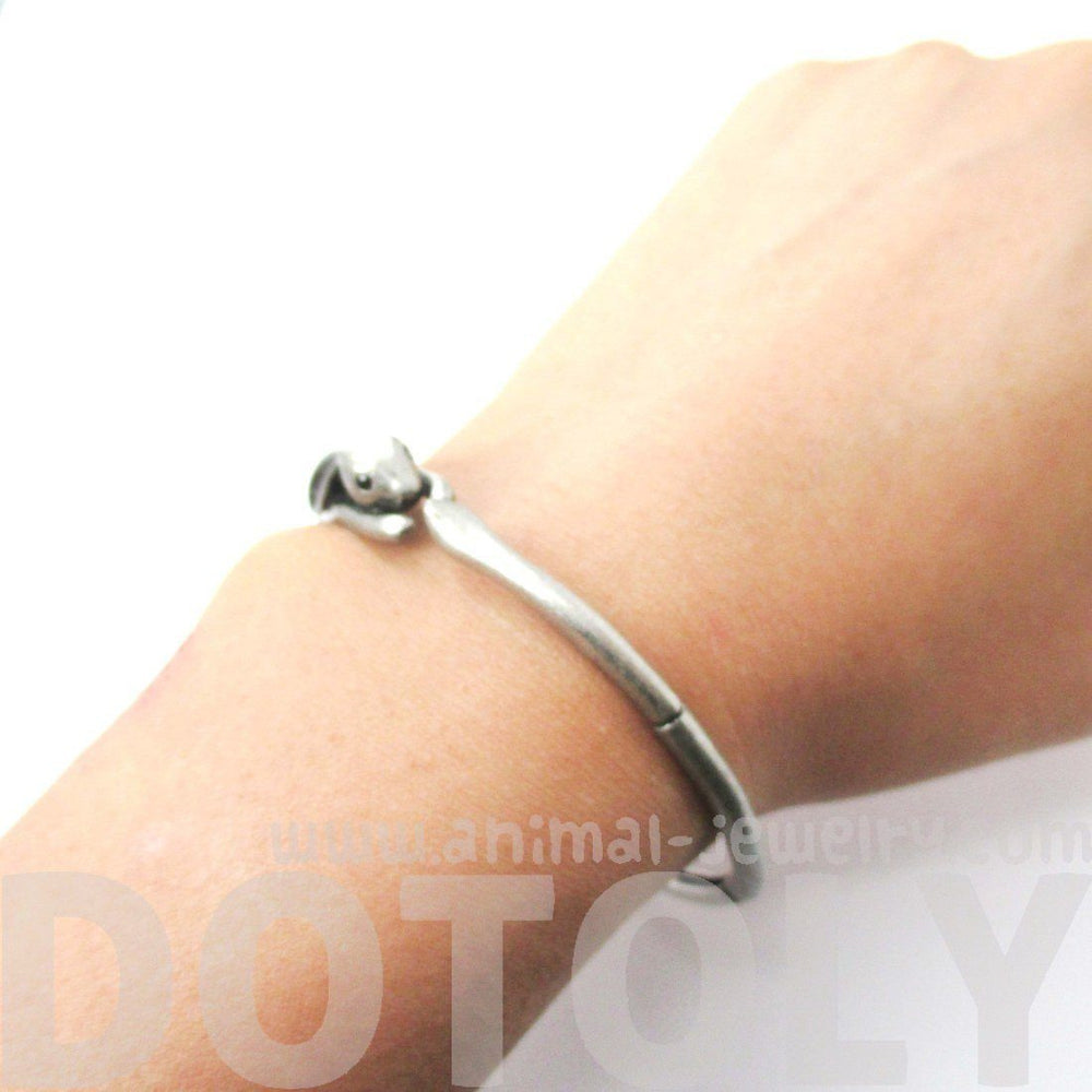 3D Bunny Rabbit Wrapped Around Your Wrist Shaped Bangle Bracelet in Silver | DOTOLY