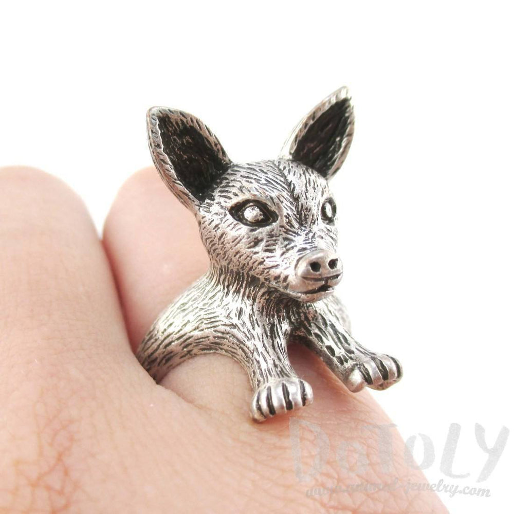 3D Chihuahua Puppy Shaped Animal Ring in Silver | Gifts for Dog Lovers | DOTOLY