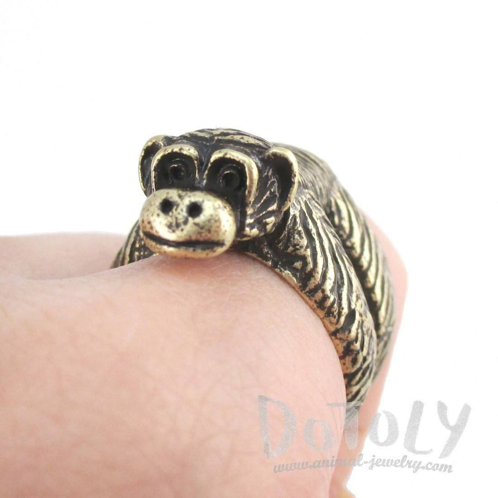3D Chimpanzee Wrapped Around Your Finger Shaped Animal Ring | DOTOLY
