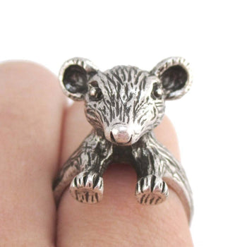 3D Chinchilla Mouse Shaped Ring in Silver | Animal Rings | DOTOLY