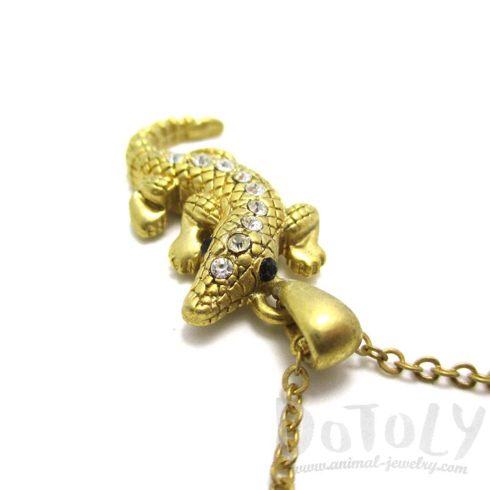 3D Crocodile Alligator Shaped Pendant Necklace in Gold | DOTOLY | DOTOLY