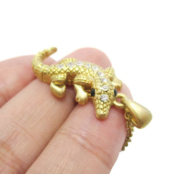 3D Crocodile Alligator Shaped Pendant Necklace in Gold | DOTOLY | DOTOLY