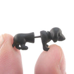 3D Dachshund Puppy Dog Shaped Front and Back Stud Earrings in Black