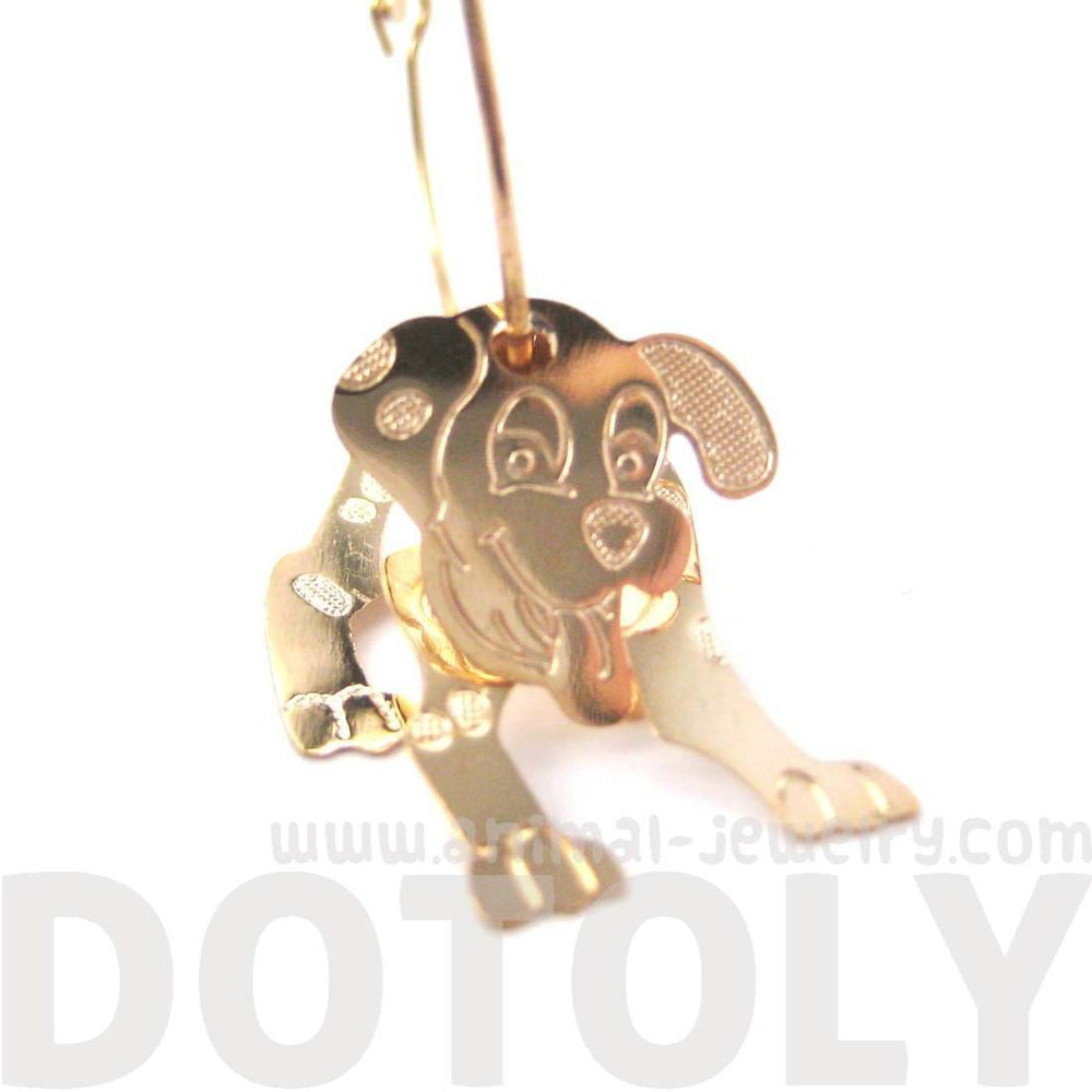 3D Dalmatian Puppy Dog Shaped Dangle Hoop Earrings in Gold | Animal Jewelry | DOTOLY