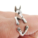 3D Doberman Pinscher Dog Shaped Animal Wrap Ring in 925 Sterling Silver | Sizes 5 to 8.5 | DOTOLY