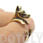 3D Doberman Pinscher Dog Shaped Animal Wrap Ring in Shiny Gold | Sizes 5 to 9 | DOTOLY