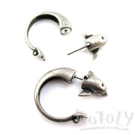 3D Dolphin Shaped Front and Back Two Part Stud Earrings in Silver | DOTOLY