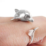 3D Dolphin Shaped Wrap Around Animal Ring in 925 Sterling Silver