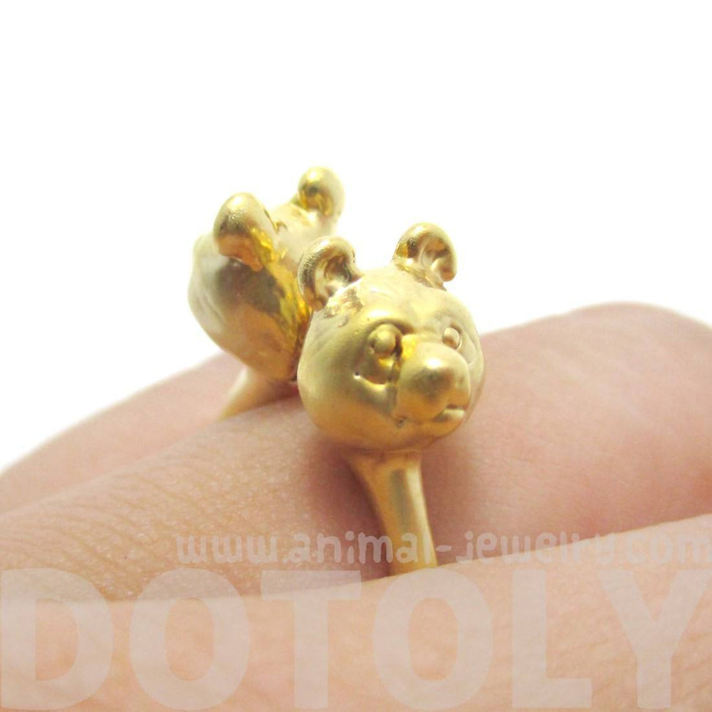 3D Double Panda Bear Head Shaped Ring in Gold | Animal Jewelry | DOTOLY