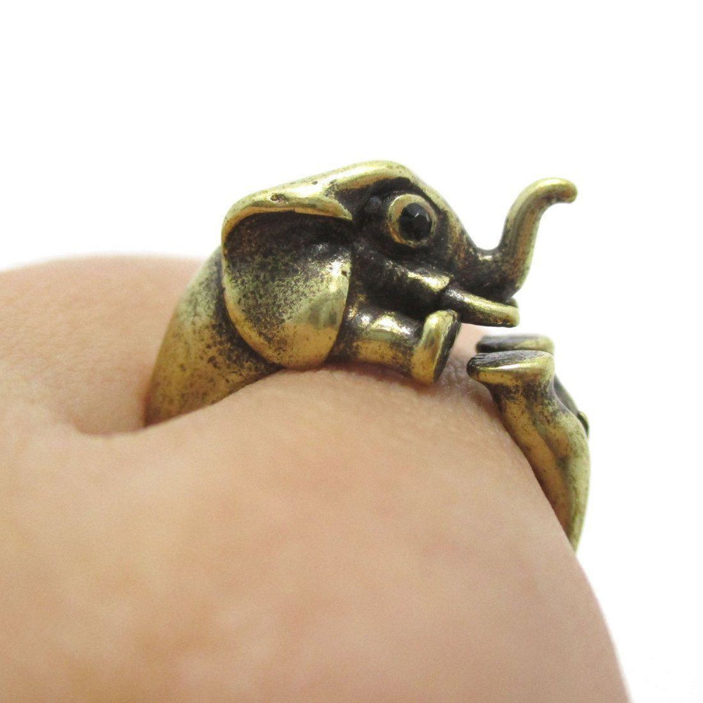 3D Elephant Shaped Animal Hug Ring in Brass | US Sizes 6 to 8 | DOTOLY