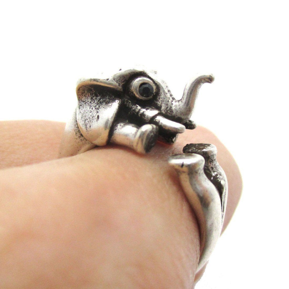 3D Elephant Shaped Animal Hug Ring in Silver | US Sizes 6 to 8 | DOTOLY