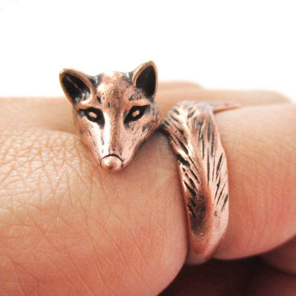 3D Fox Wrapped Around Your Finger Shaped Animal Ring in Copper | US Size 5 to 9 | DOTOLY