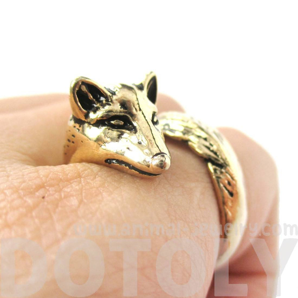 3D Fox Wrapped Around Your Finger Shaped Animal Ring in Shiny Gold | US Size 5 to 9 | DOTOLY