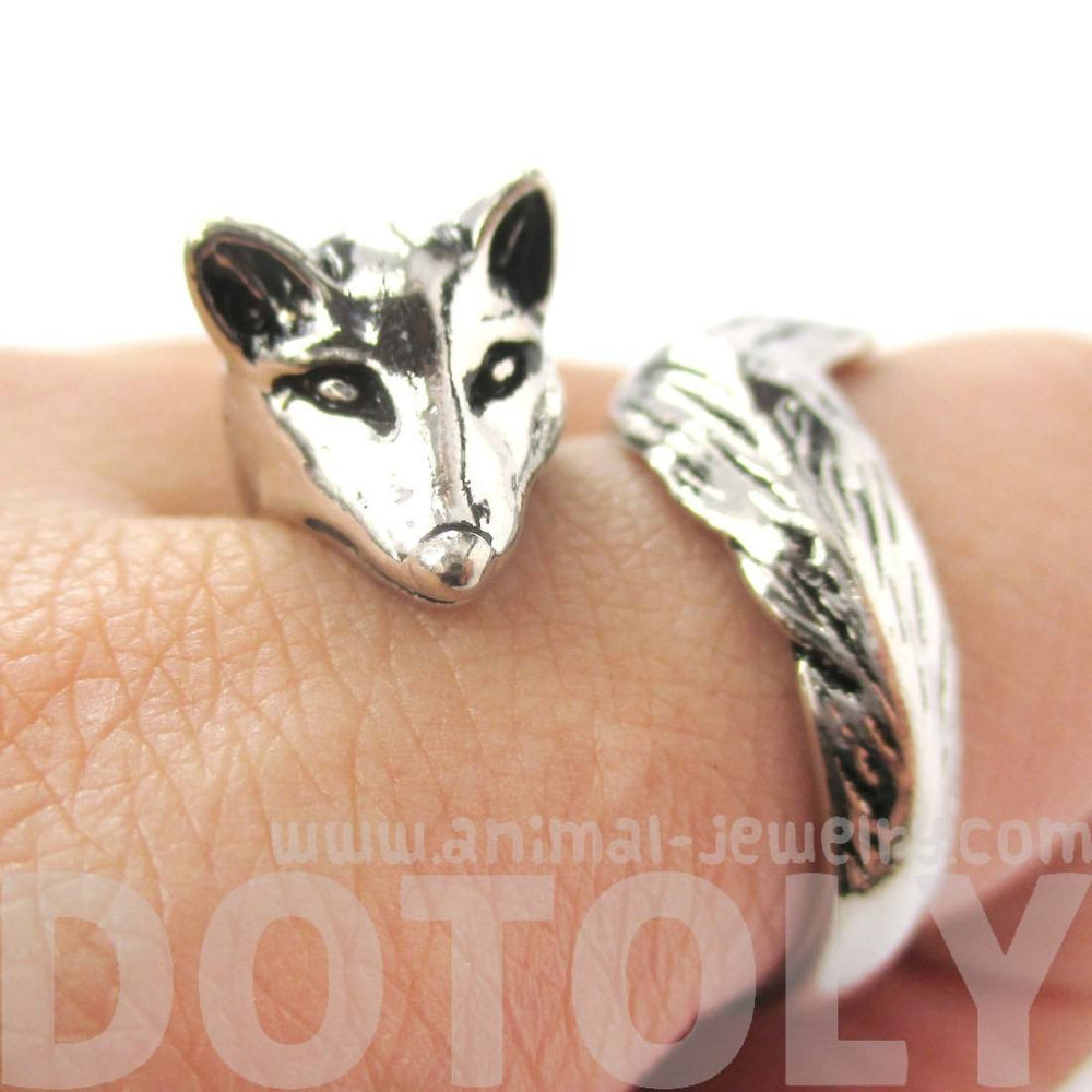 3D Fox Wrapped Around Your Finger Shaped Animal Ring in Shiny Silver | US Size 5 to 9 | DOTOLY