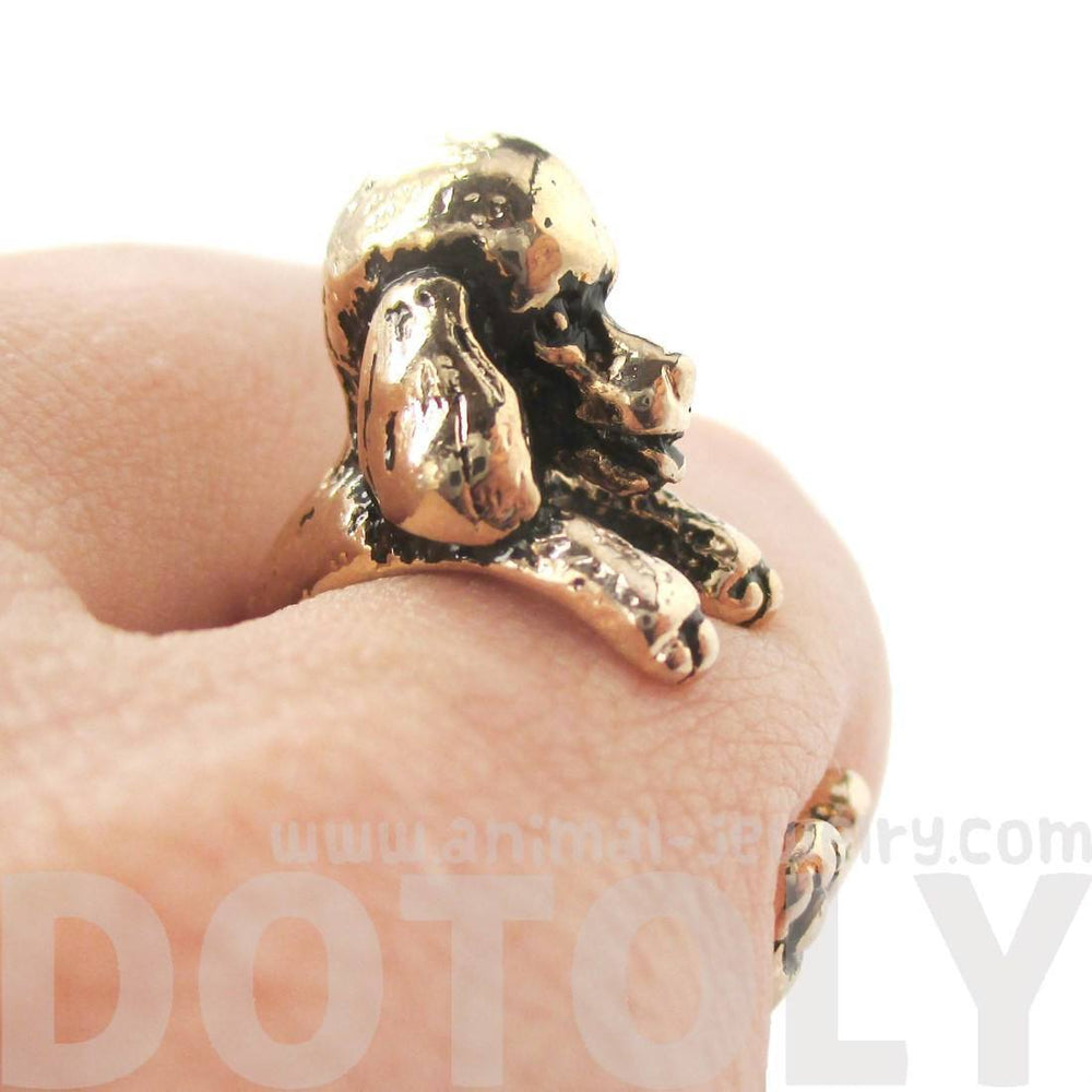 3D French Poodle Dog Shaped Animal Wrap Ring in Shiny Gold | Sizes 4 to 8.5 | DOTOLY