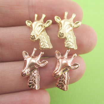 3D Giraffe Head Shaped Allergy Free Stud Earrings in Gold or Rose Gold