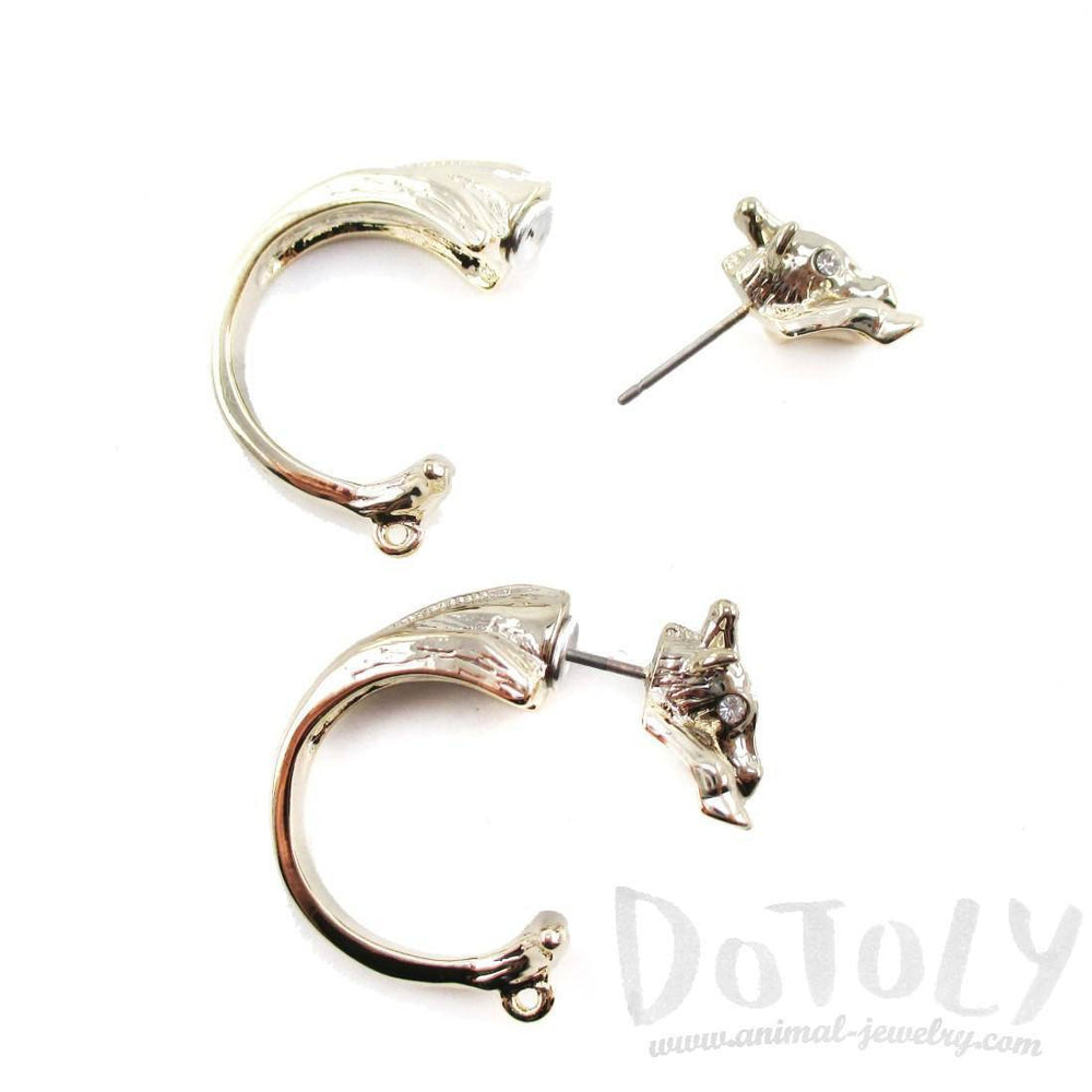 3D Giraffe Shaped Front and Back Two Part Stud Earrings in Gold | DOTOLY