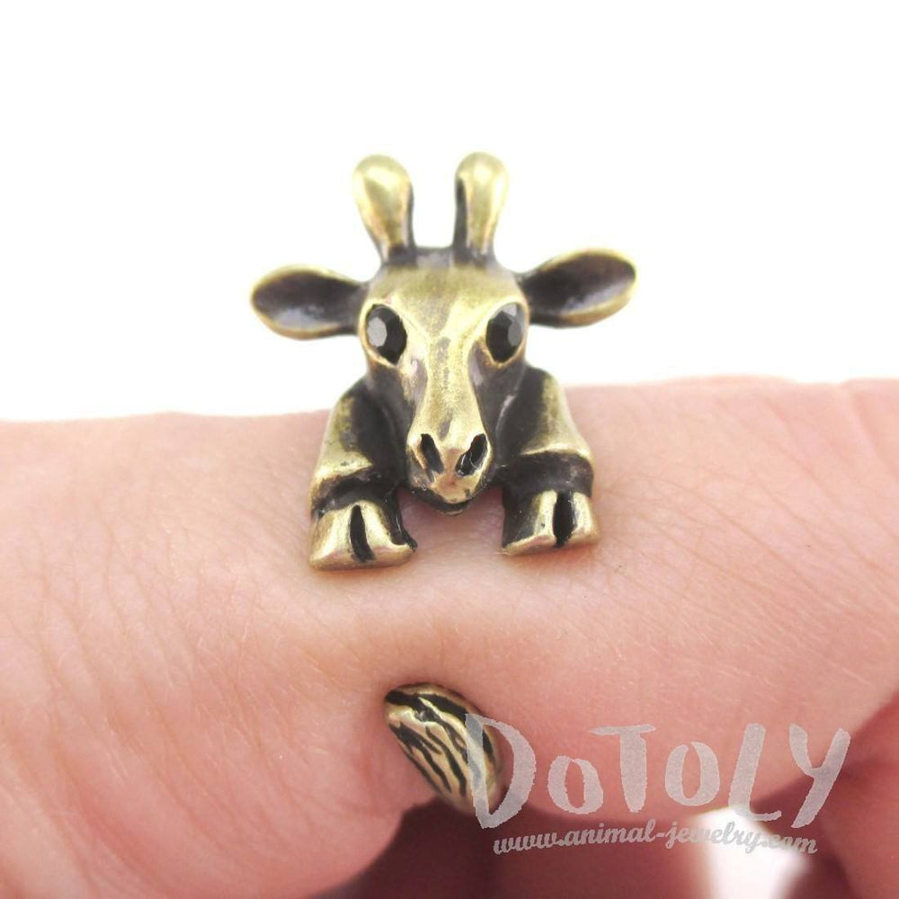 3D Giraffe Wrapped Around Your Finger Animal Ring in Brass | DOTOLY