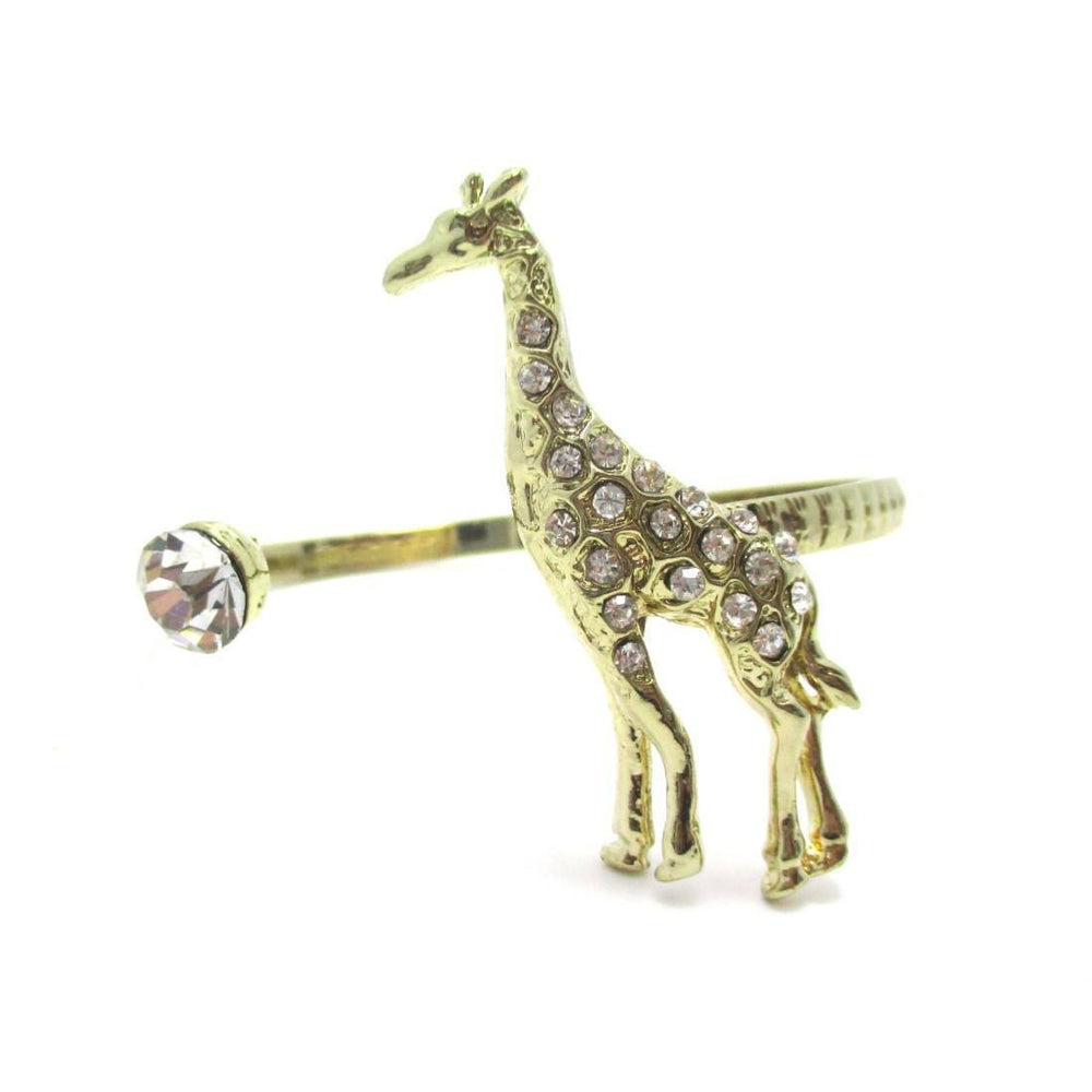 3D Giraffe Wrapped Around Your Wrist Bangle Cuff Bracelet in Gold | DOTOLY