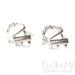 3D Grand Piano Shaped Music Themed Stud Earrings in Silver | DOTOLY | DOTOLY