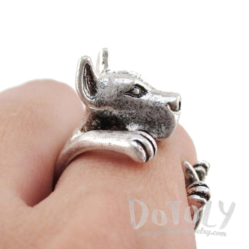3D Great Dane German Mastiff Dog Shaped Animal Wrap Ring in Silver