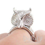 3D Great Horned Owl Shaped Animal Ring in Shiny Silver | DOTOLY