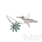 3D Hummingbird and Flower Wrap Around Adjustable Ring in Silver | DOTOLY